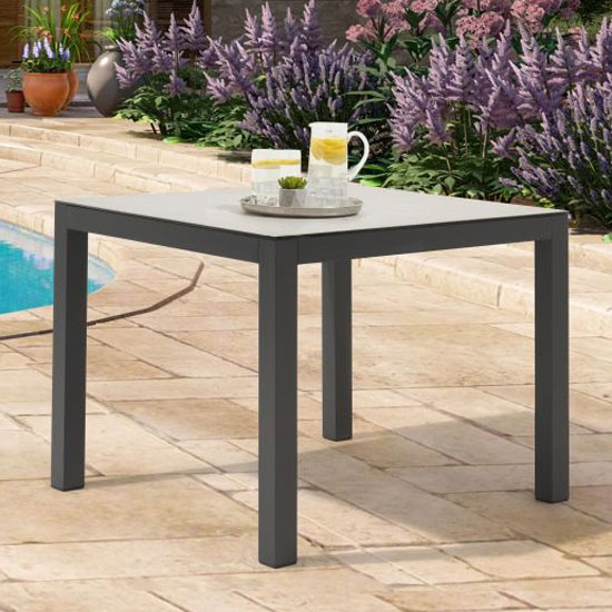 Gerbera 90cm Glass Top Garden Dining Table In Light Grey_1