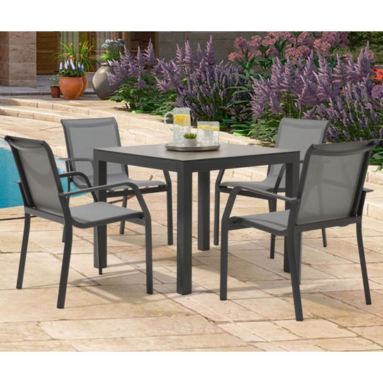 Garbara Glass Garden Dining Table In Dark Grey With 4 Chairs_1