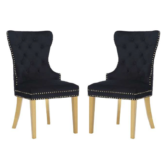 Gerd Black Velvet Dining Chairs With Gold Legs In Pair Furniture in Fashion