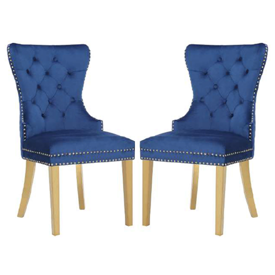 Gerd blue velvet dining chairs with gold legs in pair £559.95 go