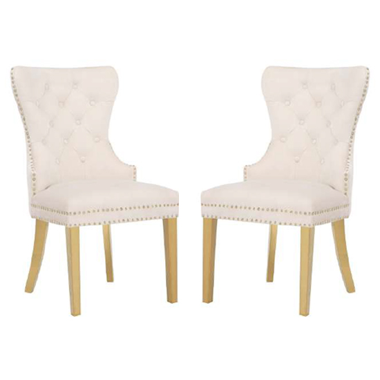 Gerd Cream Velvet Dining Chairs With Gold Legs In Pair