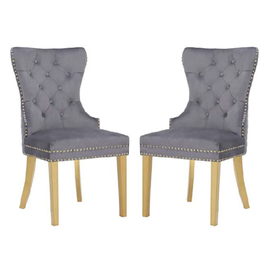 Product photograph of Gerd Dark Grey Velvet Dining Chairs With Gold Legs In Pair from Furniture in Fashion