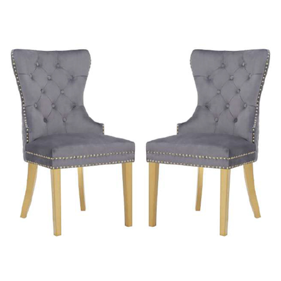 Gerd Dark Grey Velvet Dining Chairs With Gold Legs In Pair