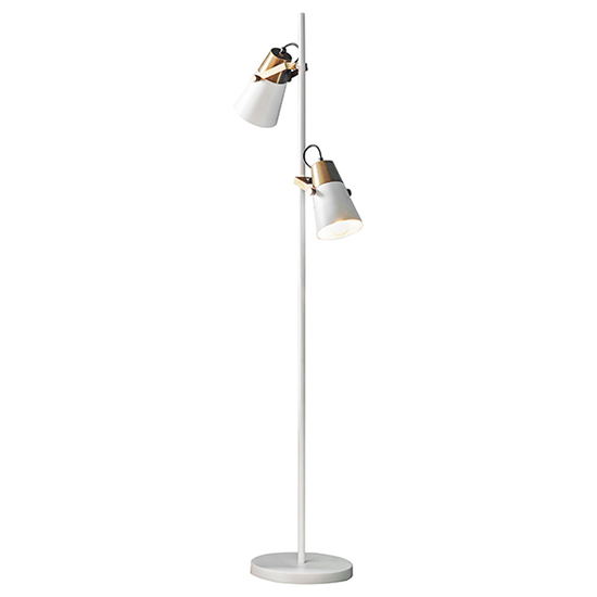 Photo of Gerik 2 lights floor lamp in white and aged brass