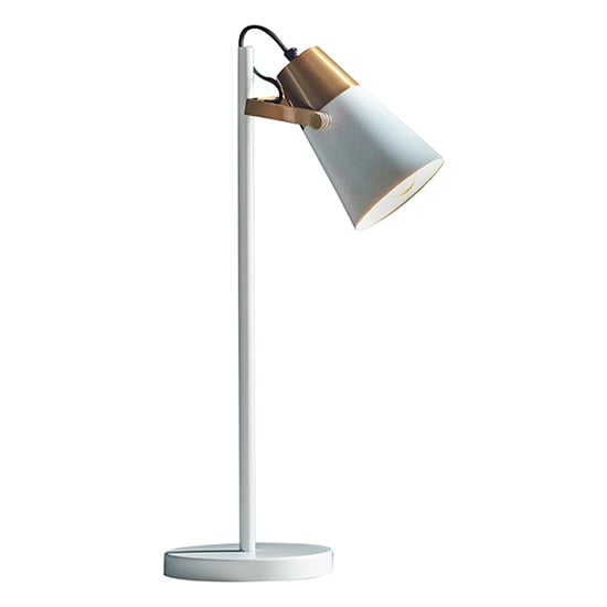 Gerik Task Table Lamp In White And Aged Brass