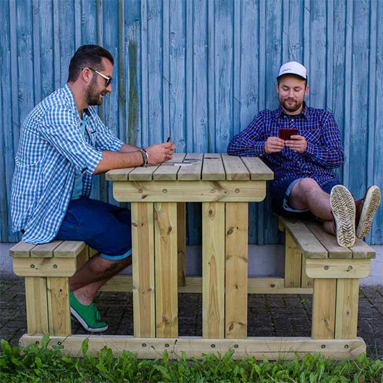 Gerik Wooden Small Seating Bench Set In Green Natural