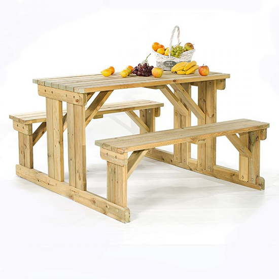 Read more about Gerik wooden medium seating bench set in green natural