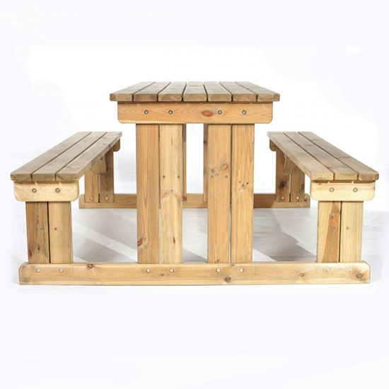 Gerik Wooden Large Seating Bench Set In Green Natural