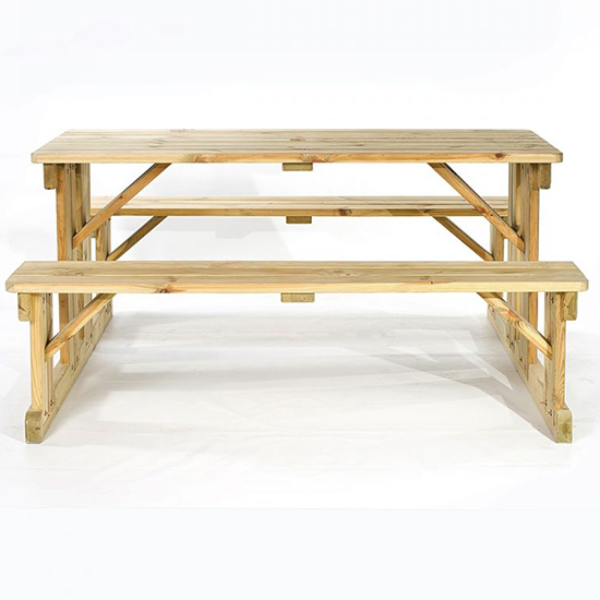Gerik Wooden Large Seating Bench Set In Green Natural