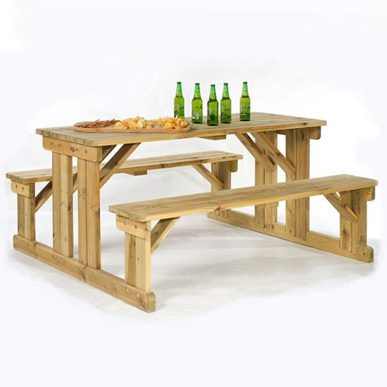 Read more about Gerik wooden large seating bench set in green natural
