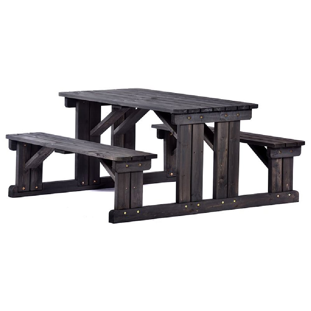 Gerik Wooden Large Picnic Table In Dark Grey