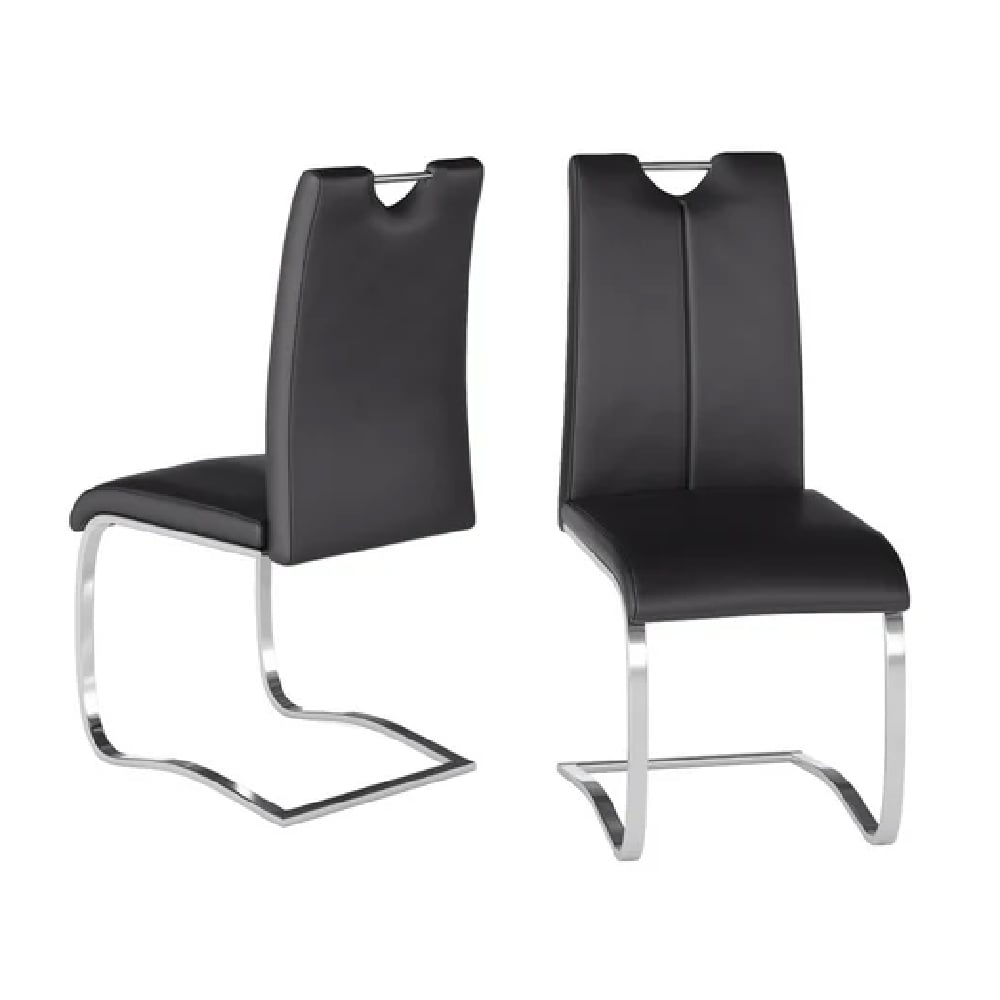 Read more about Gerrans black leather dining chairs with chrome base in pair