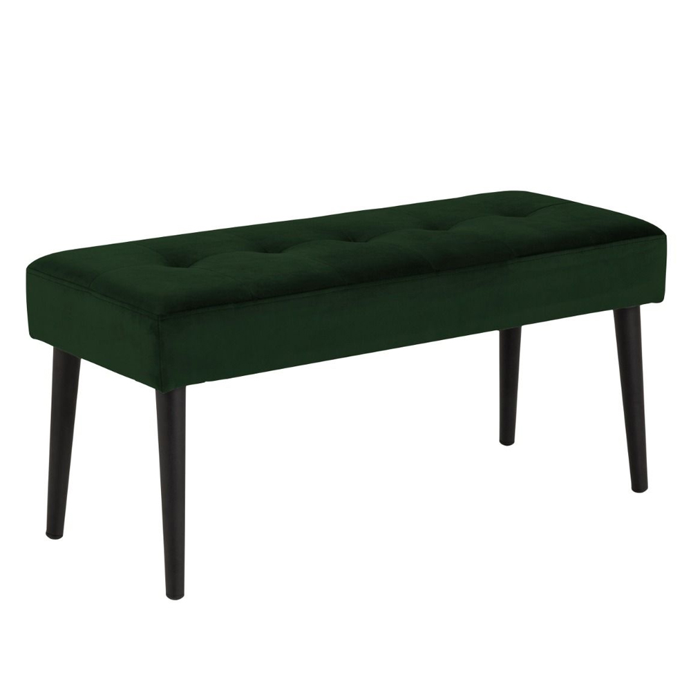 Gesira Fabric Dining Bench with Black Legs in Forest Green