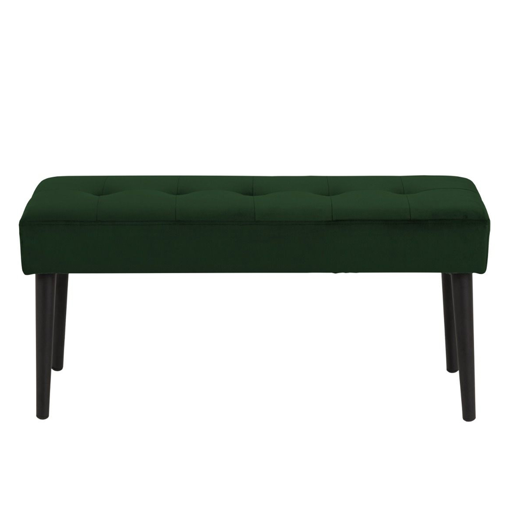 Gesira Fabric Dining Bench with Black Legs in Forest Green