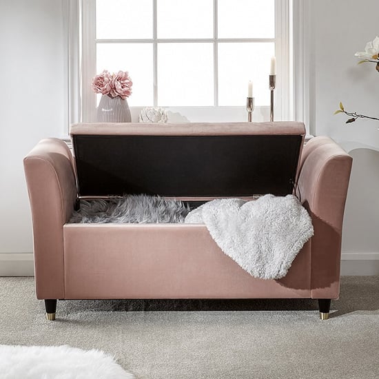 Gospel Fabric Upholstered Storage Hallway Bench In Blush Pink_2