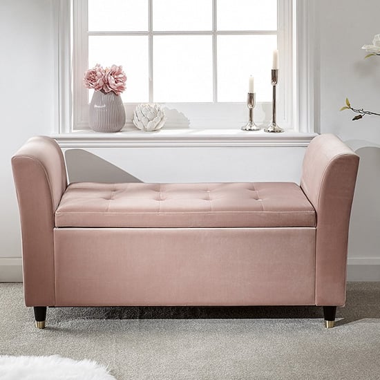Read more about Gospel fabric upholstered storage hallway bench in blush pink
