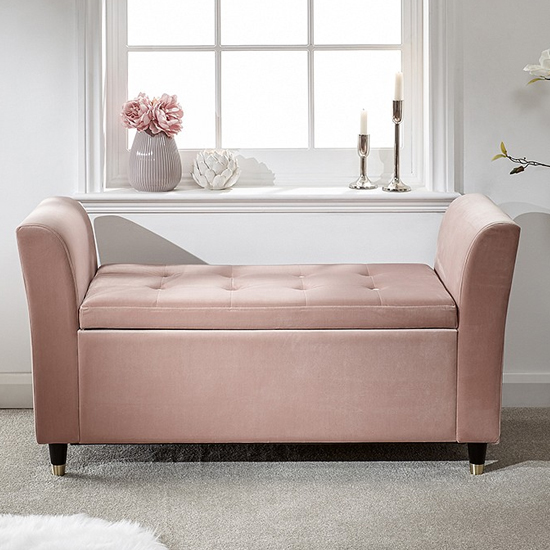 Product photograph of Gospel Fabric Upholstered Storage Hallway Bench In Blush Pink from Furniture in Fashion