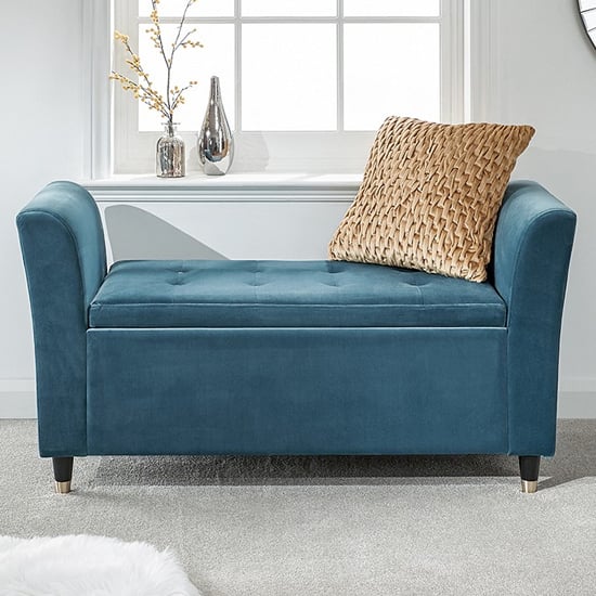 Read more about Gospel fabric upholstered storage hallway bench in teal