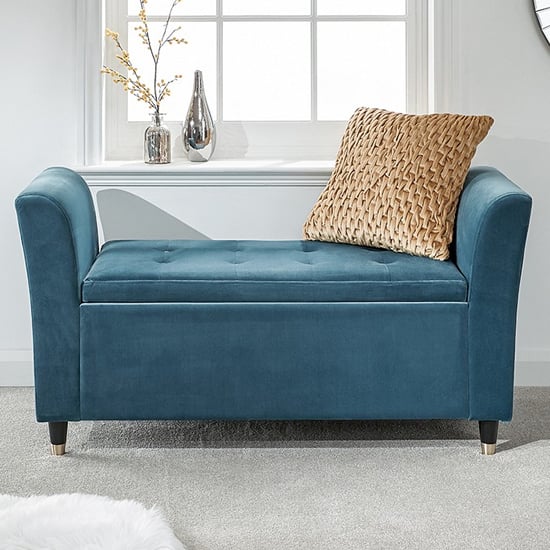 Product photograph of Gospel Fabric Upholstered Storage Hallway Bench In Teal from Furniture in Fashion