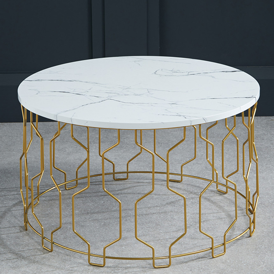 Camelot marble effect wooden coffee table with gold metal Browse over