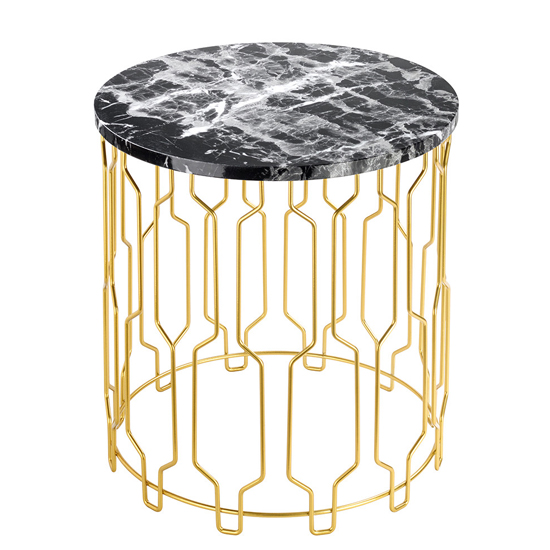 Geva Round Wooden End Table In Black Marble Effect_2