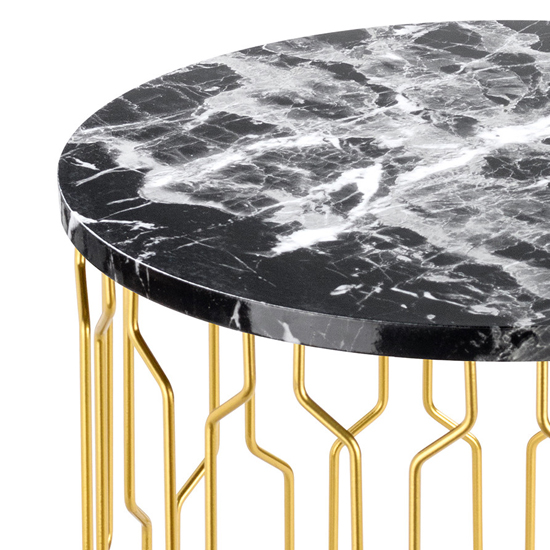 Geva Round Wooden End Table In Black Marble Effect_3