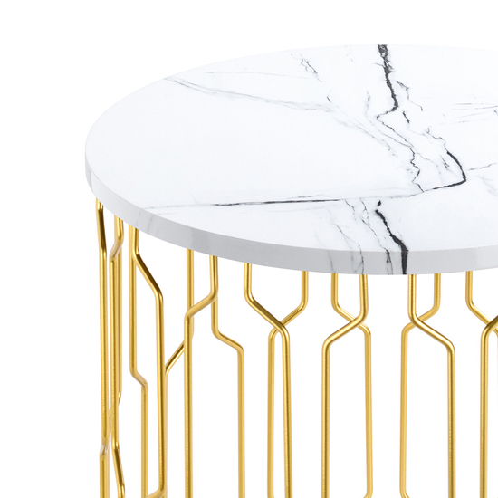 Geva Round Wooden End Table In White Marble Effect_3