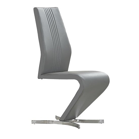 Gia Dining Chair In Grey Faux Leather With Chrome Base