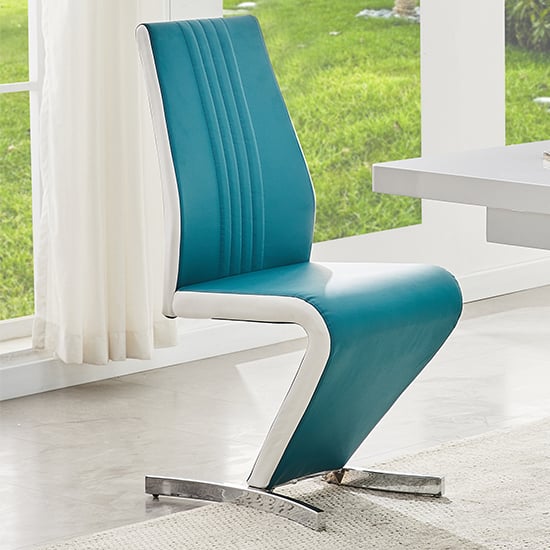 Product photograph of Gia Faux Leather Dining Chair In Teal And White from Furniture in Fashion