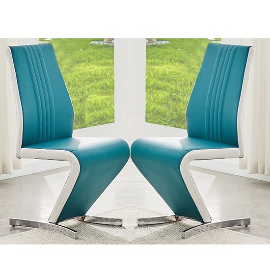 Product photograph of Gia Teal And White Faux Leather Dining Chairs In Pair from Furniture in Fashion