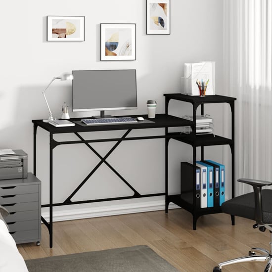 Gia Wooden Computer Desk Large With Shelves In Black