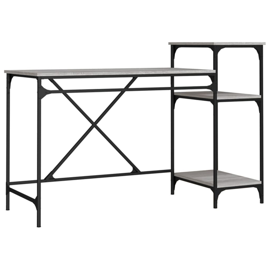 Gia Wooden Computer Desk Large With Shelves In Grey Sonoma Oak