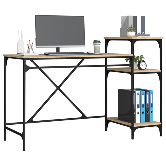 Gia Wooden Computer Desk Large With Shelves In Sonoma Oak