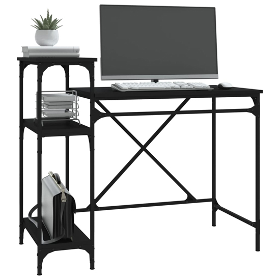 Gia Wooden Computer Desk Small With Shelves In Black