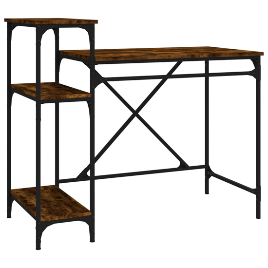 Gia Wooden Computer Desk Small With Shelves In Smoked Oak