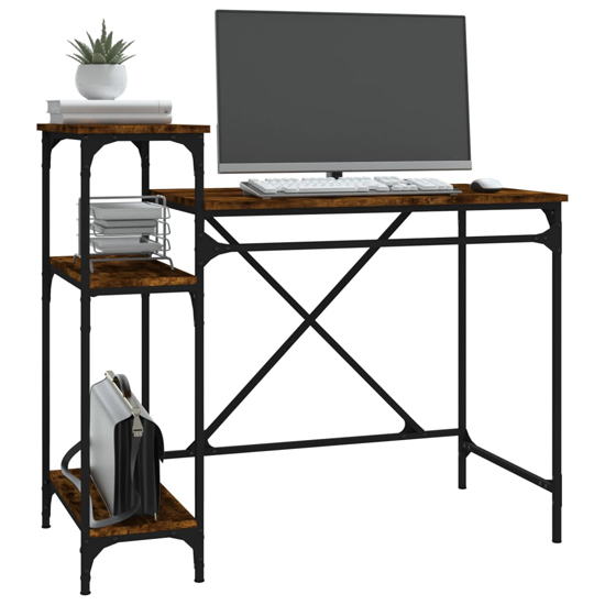 Gia Wooden Computer Desk Small With Shelves In Smoked Oak
