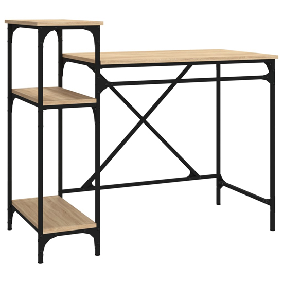 Gia Wooden Computer Desk Small With Shelves In Sonoma Oak