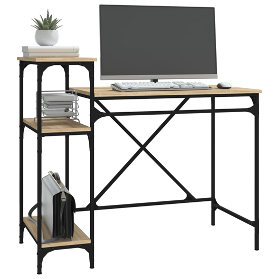 Gia Wooden Computer Desk Small With Shelves In Sonoma Oak