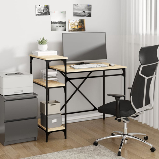 Gia Wooden Computer Desk Small With Shelves In Sonoma Oak