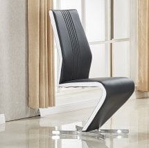 Gia Dining Chair In Black White Faux Leather With Chrome Base