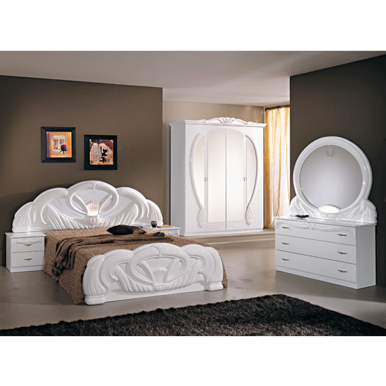 Giada High Gloss King Size Bed In White With Lights_2