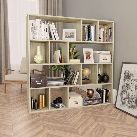 Giah Wooden Bookcase With 12 Shelves In Sonoma Oak