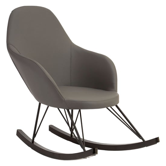 Giausar Upholstered Faux Leather Rocking Chair In Dark Grey