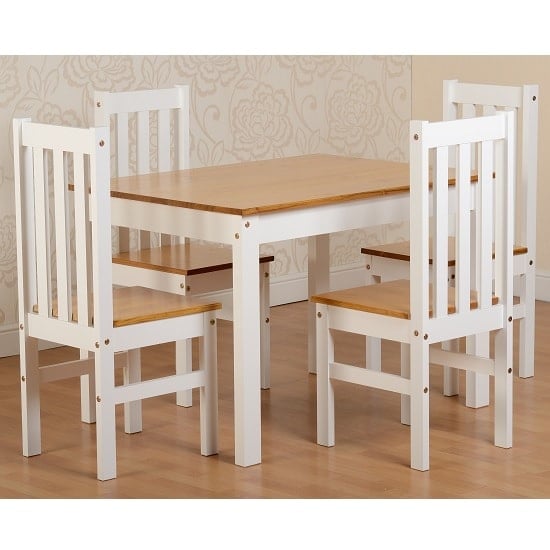 Product photograph of Ladkro 4 Seater Wooden Dining Table Set In White And Oak from Furniture in Fashion