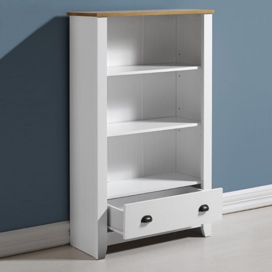 Ladkro Wooden Bookcase In White And Oak With 1 Drawer_2