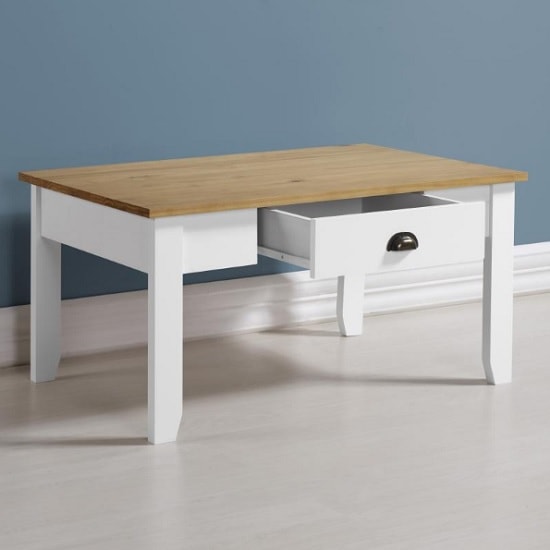 Gibson Wooden Coffee Table Rectangular In White And Oak Sale