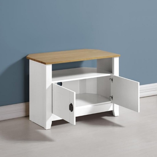 Ladkro Wooden Corner TV Stand In White And Oak_2