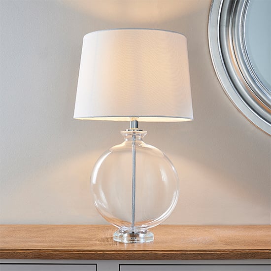 Read more about Gideon white linen cylinder table lamp in polished nickel