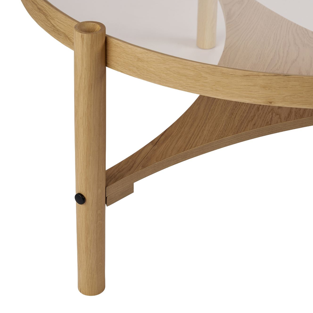 Gifu Round Glass Top Coffee Table with Solid Wood Frame in Oak