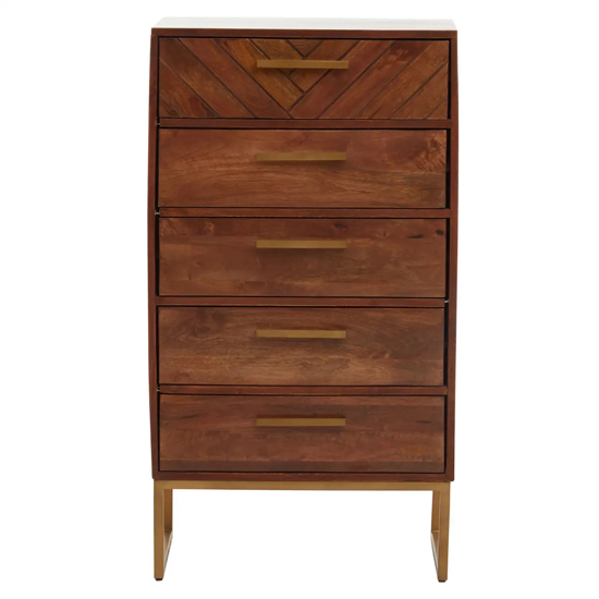Gijon Mango Wood Chest Of 5 Drawers In Brown